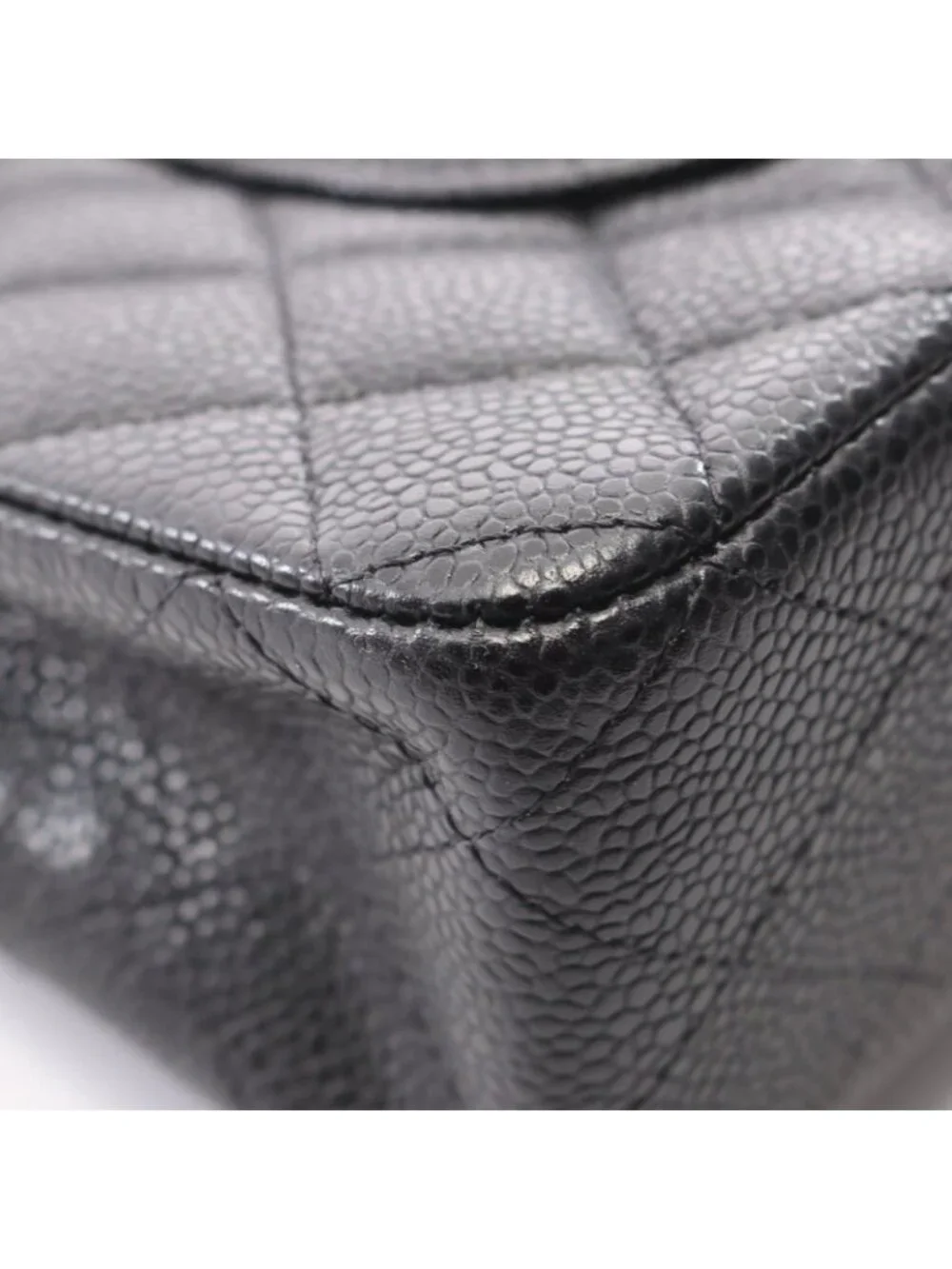 Chanel Shoulder Bag Quilted Double Flap Black Caviar Leather Chain